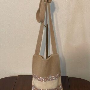 Bottega Veneta Tan and Cream Sequin Shoulder Bag